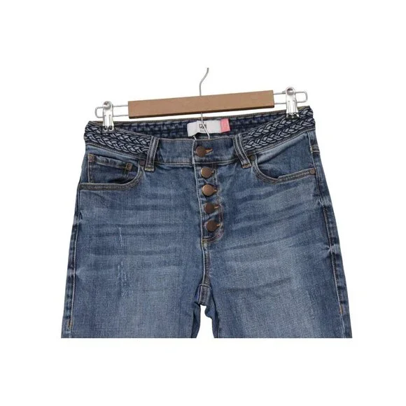 Cabi Jeans Size 4 Mia Button Fly Skinny Stretch Distressed Denim Boho #5694 - Picture 2 of 13